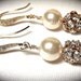 Pearl Earrings - Ivory/cream pearls - Swarovski's Gold Rhinestone fireballs - Bridal jewelry - Bridesmaids - Gift- Formal jewelry -