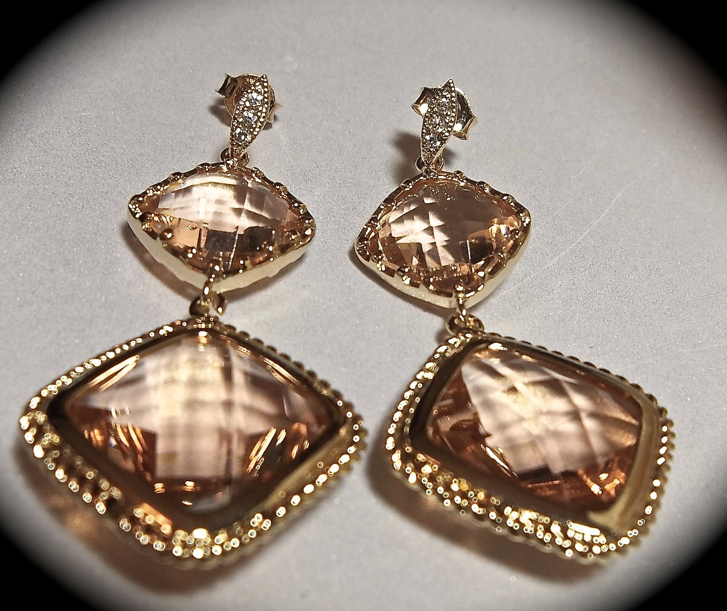Gold earrings - Champagne - Sparkles like crazy - Gold over Sterling posts -