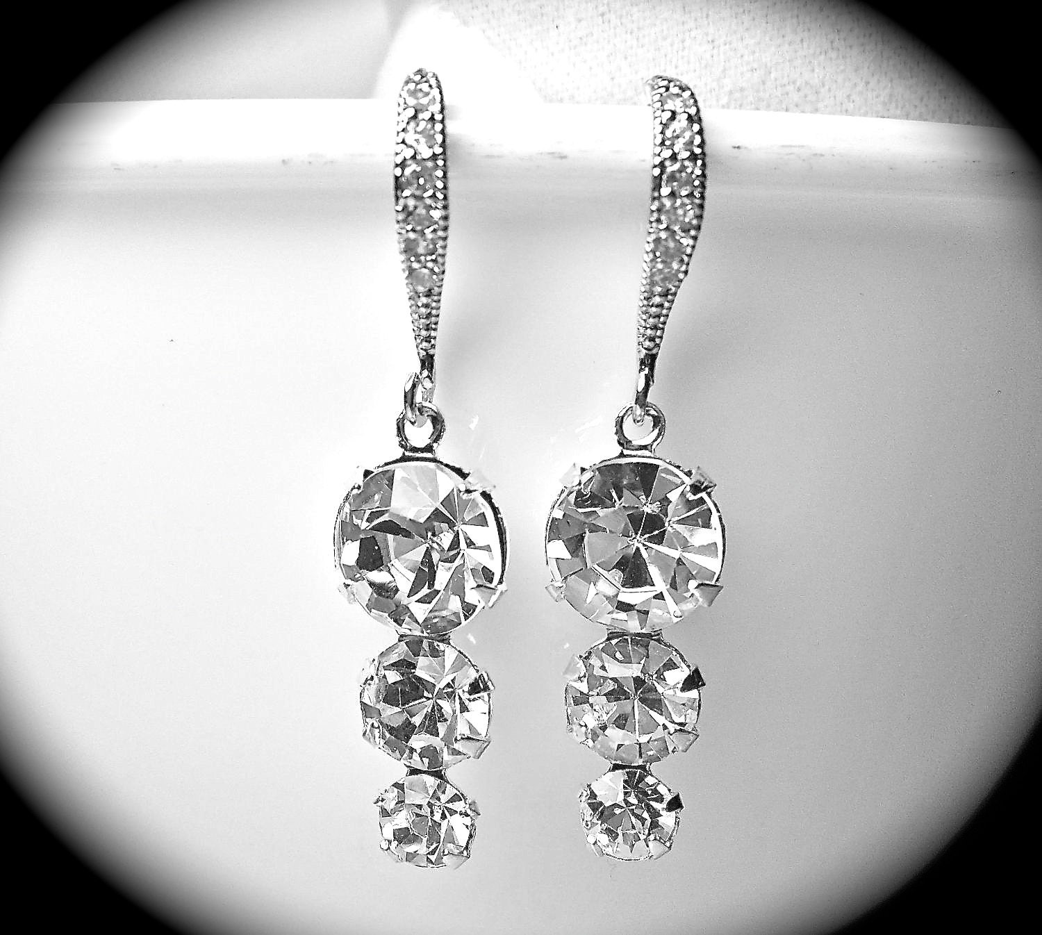 Rhinestone earrings - past, present and future - crystal earrings - Sterling silver - Bridal jewelry - Anniversary - gift -