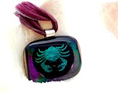 Crab Dichroic Fused Glass Pendant Necklace