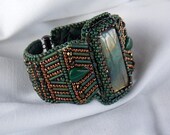 Bead Embroidery Bracelet   OOAK    Seed bead bracelet  Spring colors   Emerald green Bronze Labradolit Malachite