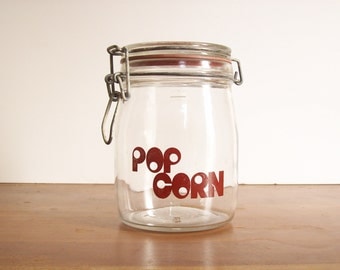 Vintage Popcorn Jar, Retro Typography, 1970s