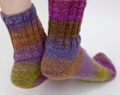 Hand knitted women wool Socks colorful stripes lilac purple Noro