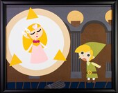 The Legend of Zelda - Phantom Hourglass 10x8 Framed Original Papercut Scene of Papercut Scene of Zelda's Transformation with Link
