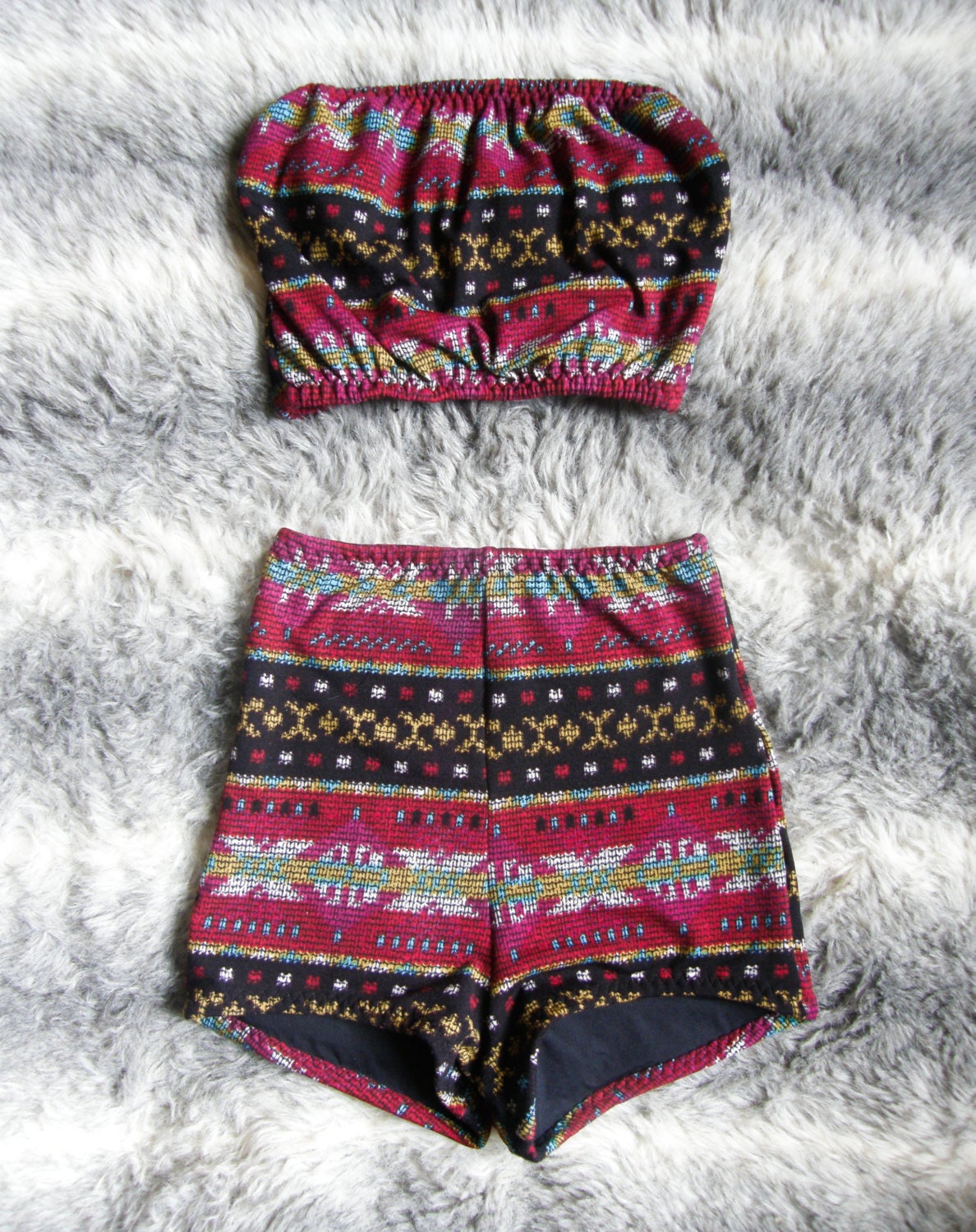 Aztec high waisted vintage style bandeau bikini swimwear