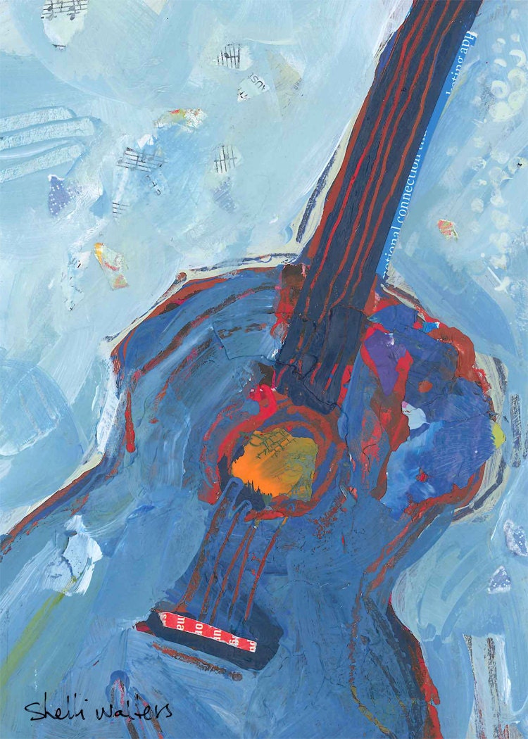 Blue Guitar Original Painting - ShelliWalters