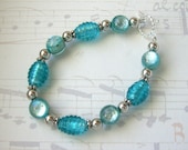 SALE, Blue Beaded Bracelet, Blue Silver Glass Bead Jewelry