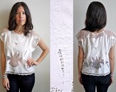 Vintage Bali Crochet White Palm Tree Blouse