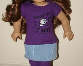 Saige inspired Support the arts 3 piece set to fit your 18 inch american girl or similar doll, T shirt, Skirt, leggings, and hairbow.