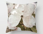 Throw Pillow Cover - White Flowering Dogwood - Vintage - Grunge - FREE US SHIPPING
