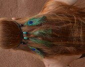 Midnight Feather Headdress/ Peacock Feather Headband/ Macrame Headband/ Boho Headband/ Boho Headdress/