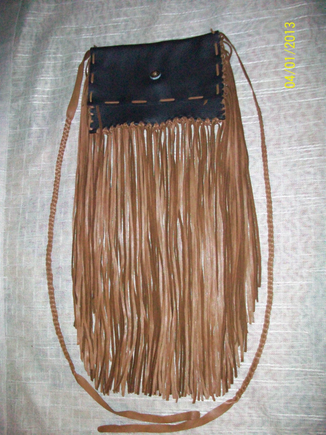 OOAK Handmade Fringed Medium Sized Premium Leather Purse-Pouch-Bag - Native American