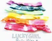 6 Tie Dye Hair Ties BoHo Rainbow by Lucky Girl Hair Ties Brand