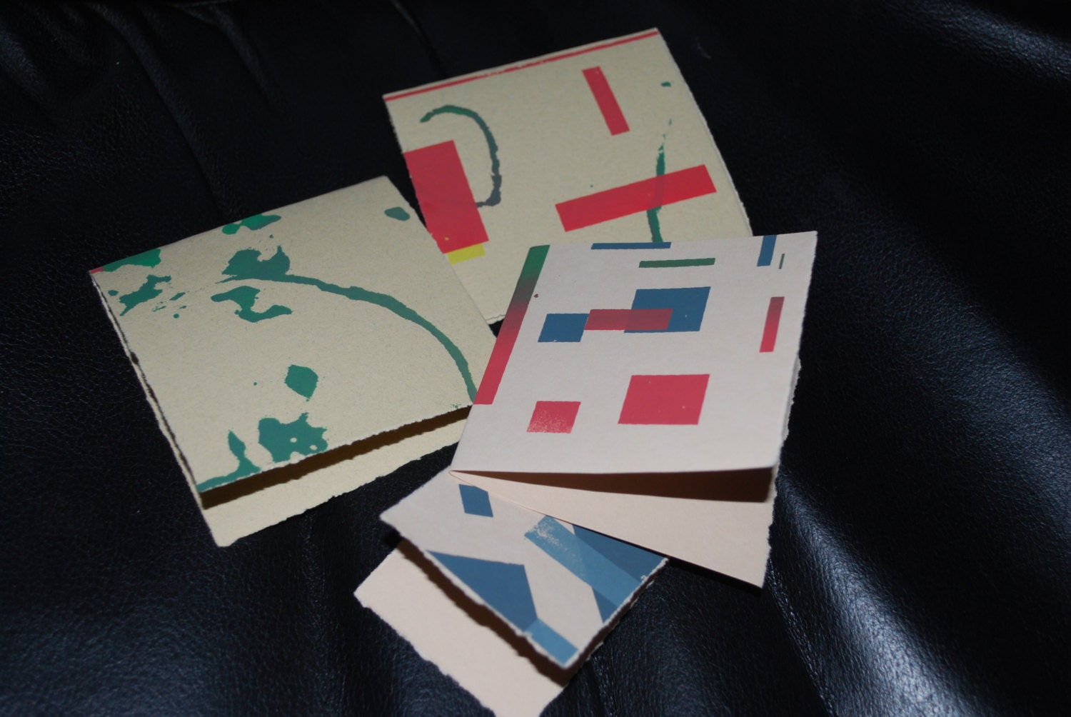 Silk screen mini cards, blank ooak cards, geometric art, line art, set of various cards