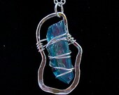 Aqua Aura Crystal and Sterling Silver Wire-Wrapped Healing Pendant Necklace