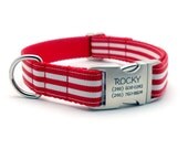 Monarch Stripe Dog Collar with Laser Engraved Personalized Buckle - RED