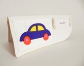 Personalized CHILD'S WALLET in Marimekko Bo Boo Fabric with Blue Car - for a Boy or Girl - Pencil Case - Pouch - Billfold