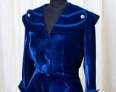 1940's 1950's Suit // Blue Velvet Suit Set with Jacket and Pencil Skirt