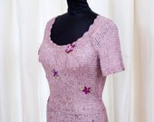 1940's Dress // Lilac Knit Ribbon Dress with Ribbon Embroidery