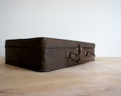 Vintage French Metal Suitcase // 1950 Child's Case // Snake Lizard Print / Vacation Summer Holiday / Adventure Safari Brown Neutral Minimali