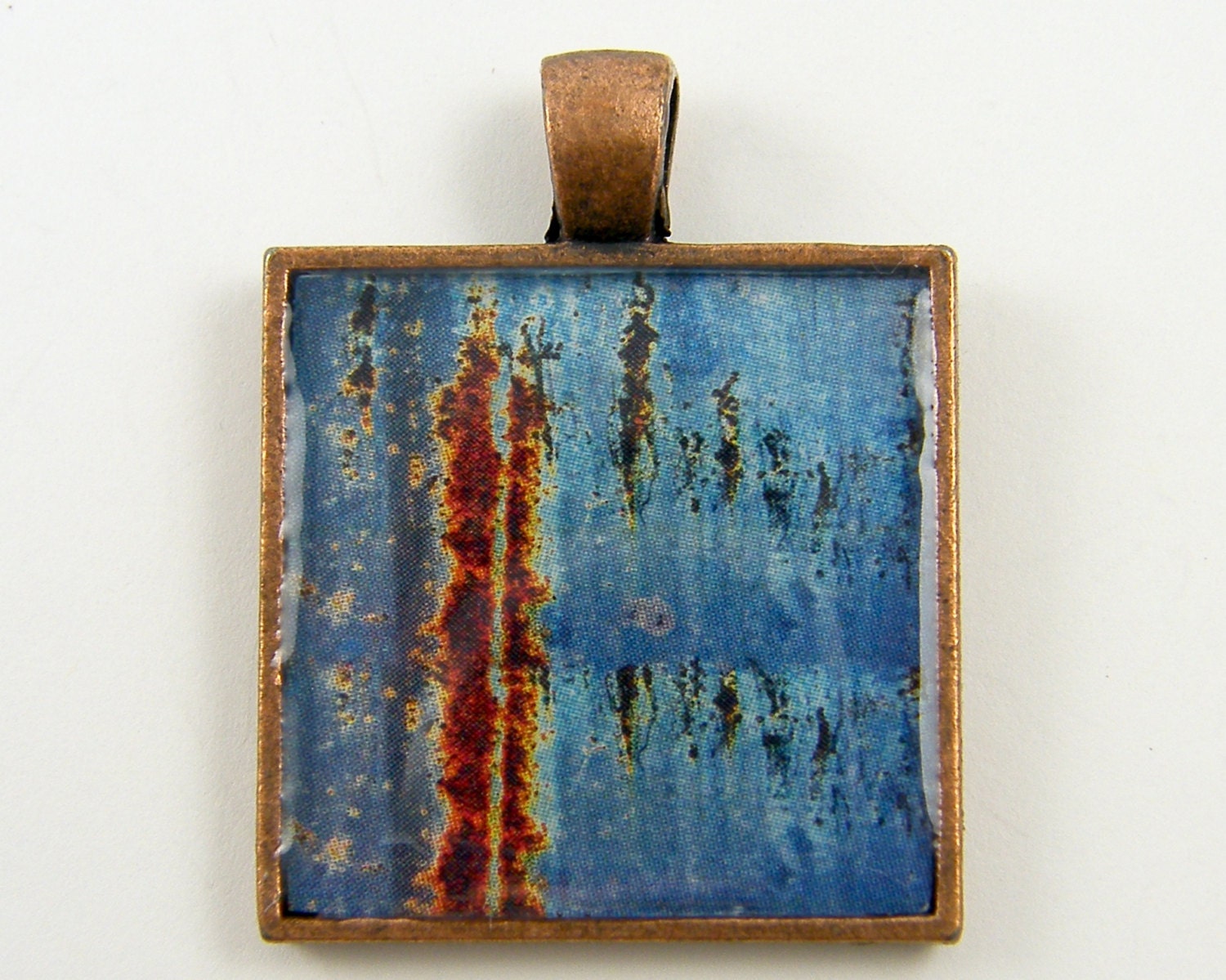 Rusted Metal Pendant - Blue Rust Copper Grunge Distressed Urban Decay Jewelry Charm