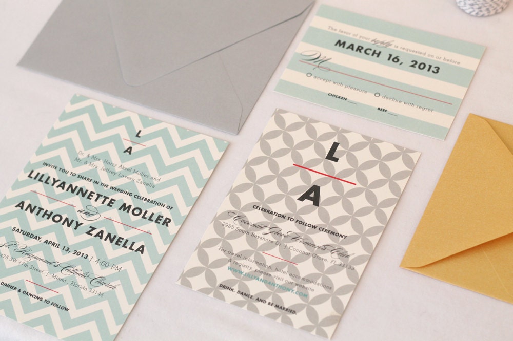 Chevron Multiple Pattern Wedding Invitation Set