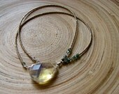 Pineapple quartz beaded necklace with silver and moss agate