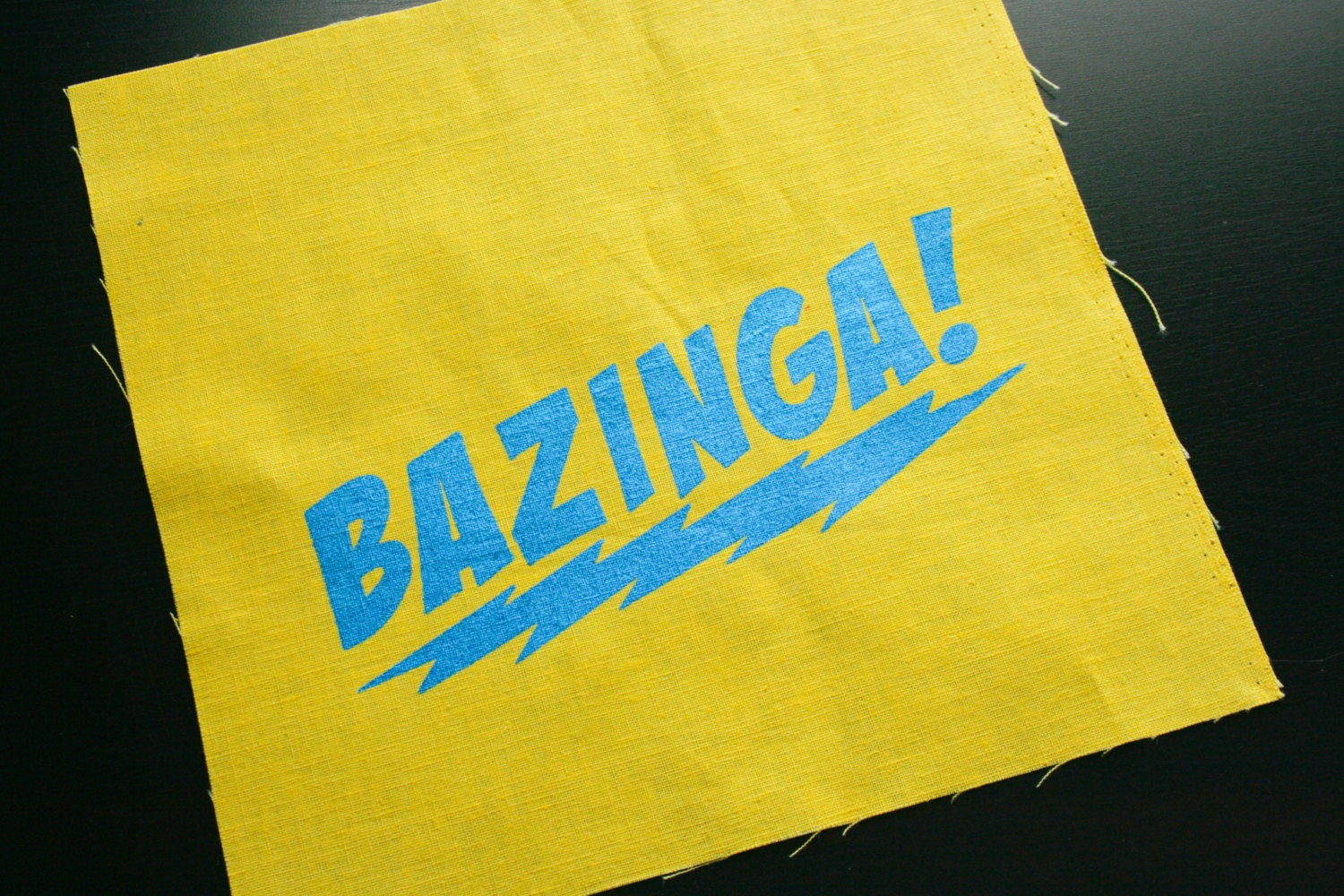 BAZINGA screen printed panel -blue on yellow