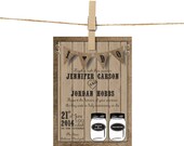 Mason Jar Rustic Barnwood Wedding Invitation Suite Banner Bunting: 5x7 Invitation, RSVP Card, Envelopes