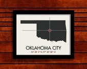 Oklahoma City Latitude Longitude Map Art City Print 11 x 14