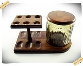 Wood Pipe Holder with Humidor Tobacco Jar