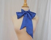 Blue & White Polka Dot Silk Ascot Tie / Bow / Head Wrap / 30 x 3"