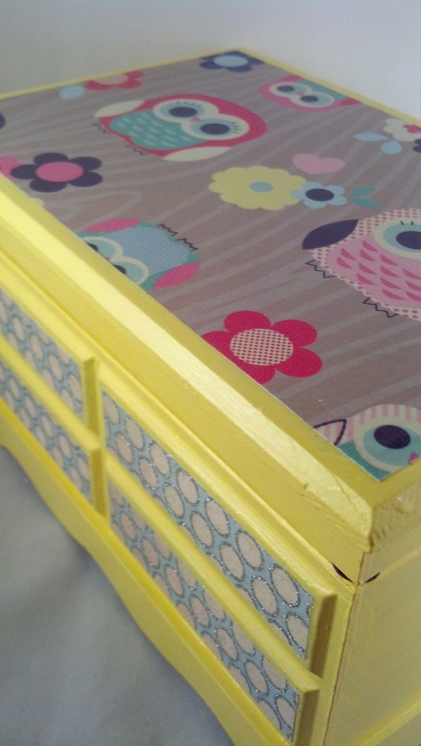 Yellow Cutie Owls Upcycled Jewelry & Music Box