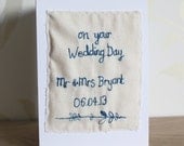 Personalised textile wedding card - hand sewn by Mr Teacup