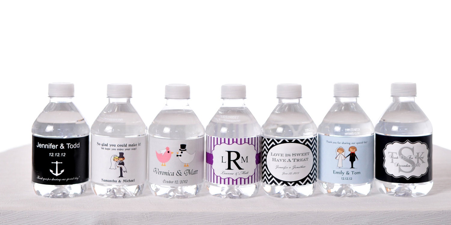 Waterproof Water Bottle Labels - 50 Printed labels with your wedding colors Il_570xn
