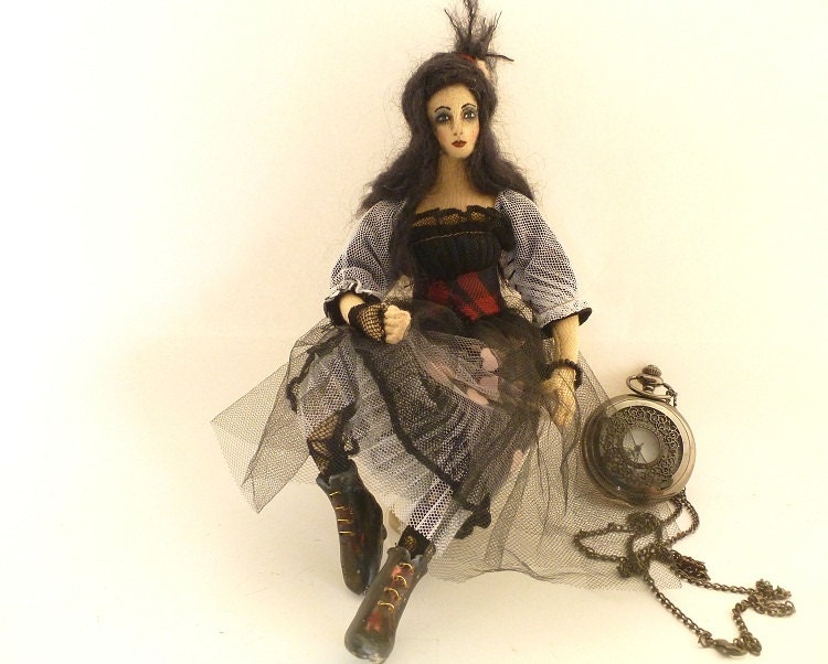 Night Lily art doll cloth Goth Victorian girl soft sculpture