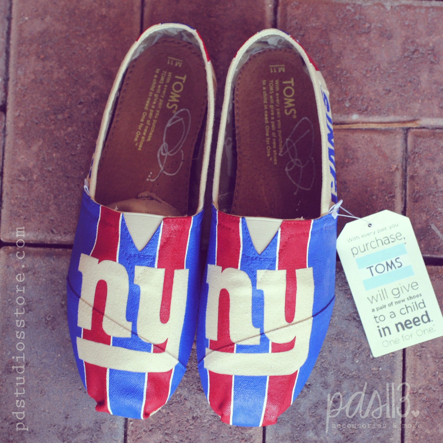 Custom Hand Painted Toms, New York Giants, red blue and white Giants Toms Shoes