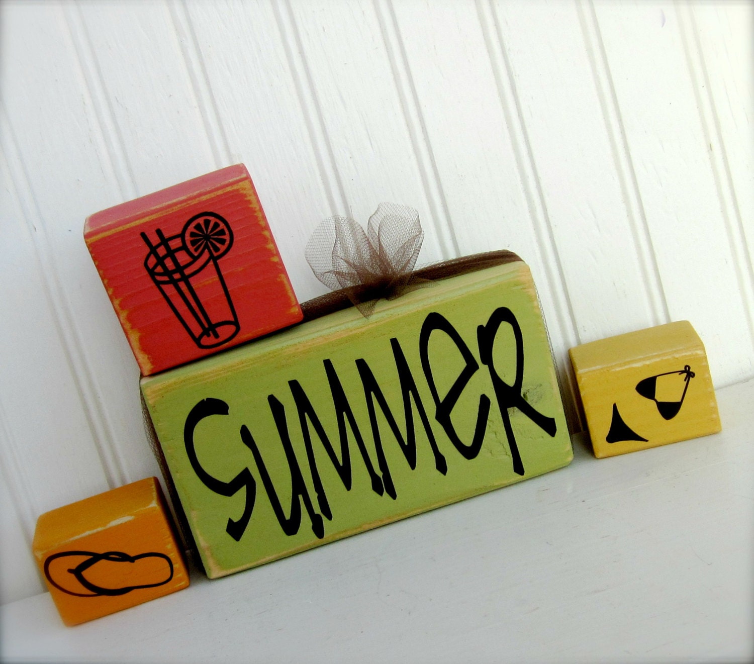 Summer 4 Block Set Drink Flip Flop Bikini Home Decor