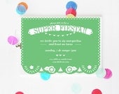 FIESTA party invite - personalized printable - cheery and bright mexican fiesta pink, blue, green, yellow