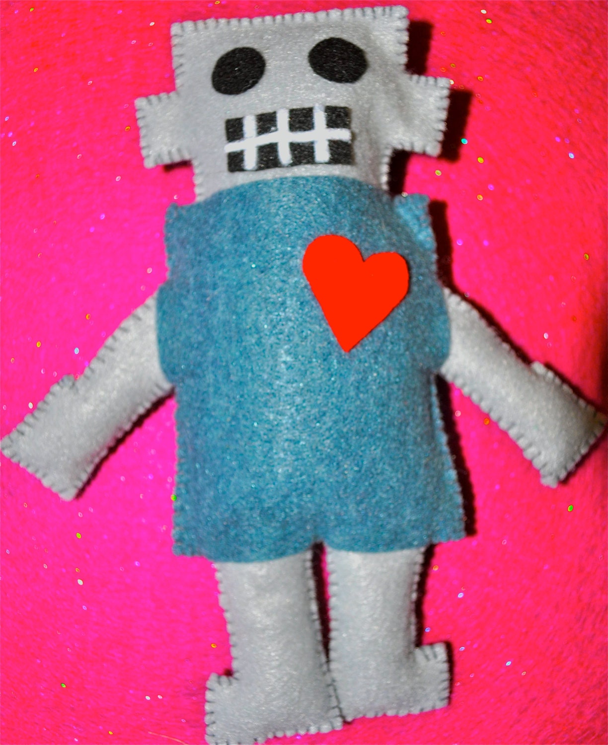 Felt Plush Robot with Red Heart