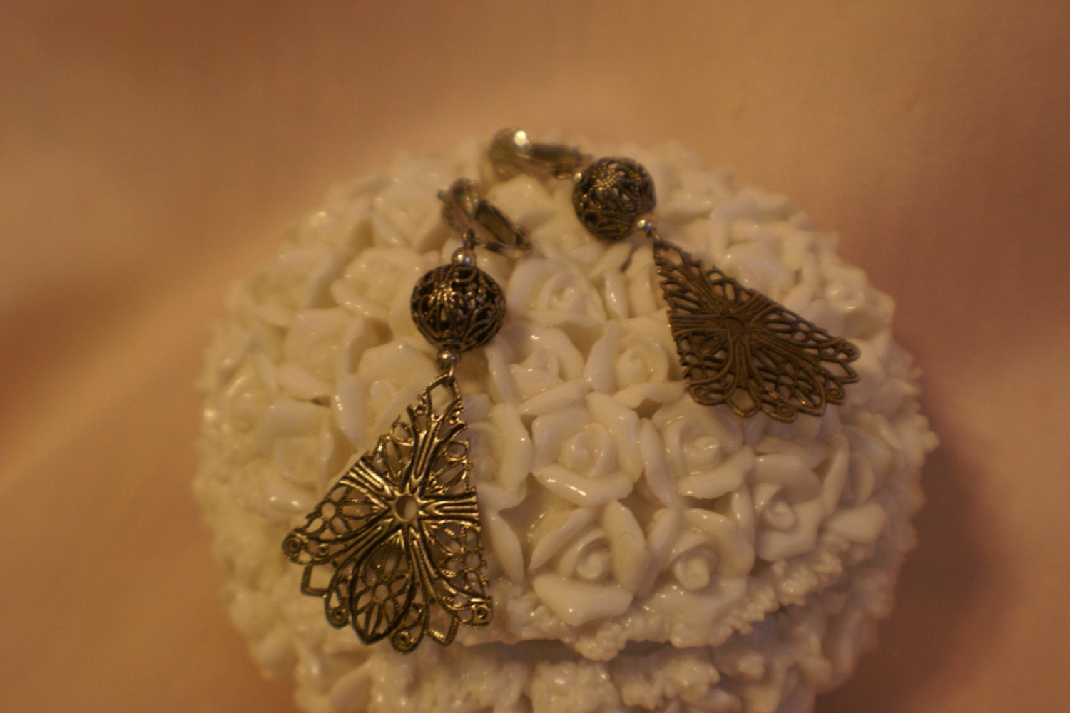 VTG Silver Filagree Dangle Clip Earrings