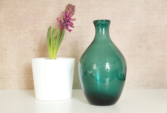 Vintage Glass Vase Green Turquoise Blue Midcentury