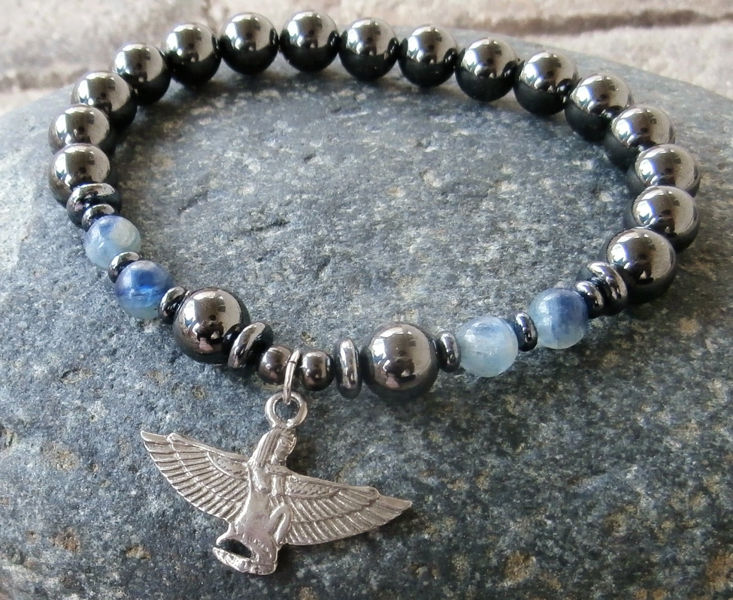 Magic Egyptian Isis, Kyanite & Magnetic Hematite Yoga Bracelet, Energy bracelet,  Meditation Mala, Reiki Charged, free shipping