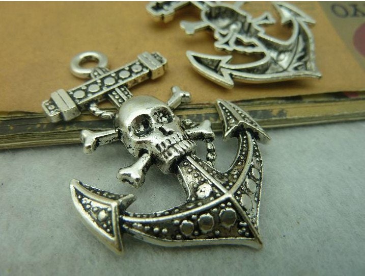 5 pcs 50x32mm Antique Silver large skulls skeletons pirates ships anchors Charms Pendants fc98503