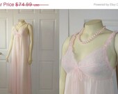 SALE Vintage Olga Nightgown RARE Crepe D'Esprit Pale Pink Lace Bodice Semi Sheer Crepe Body Size 32 Modern Extra Small to Small