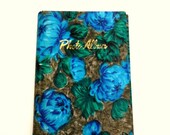 20% OFF SALE Floral Photo Album, Vintage 1960s Grey, Teal & Blue Japanese Silk Print