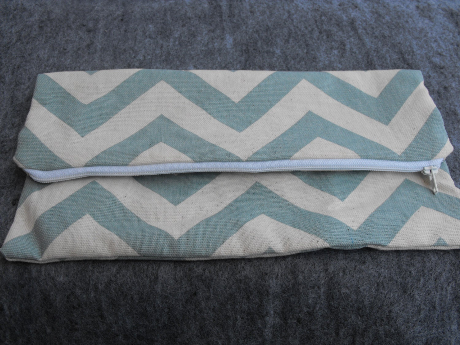 Fold Over Clutch- pale blue chevrons