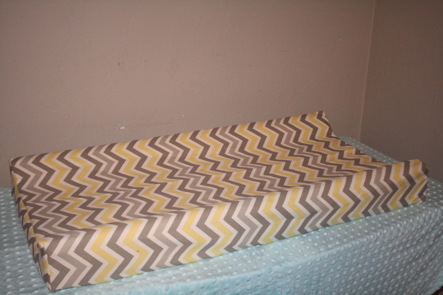 Yellow and Gray Chevron Contour Changing Pad Cover