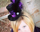 MINI TOP Hat - "GWENDOLYN" Glamourous, Purple and Black Woman Top Hat - Birthday Hat - Girls Night Out - Krown Kreations Il_170x135