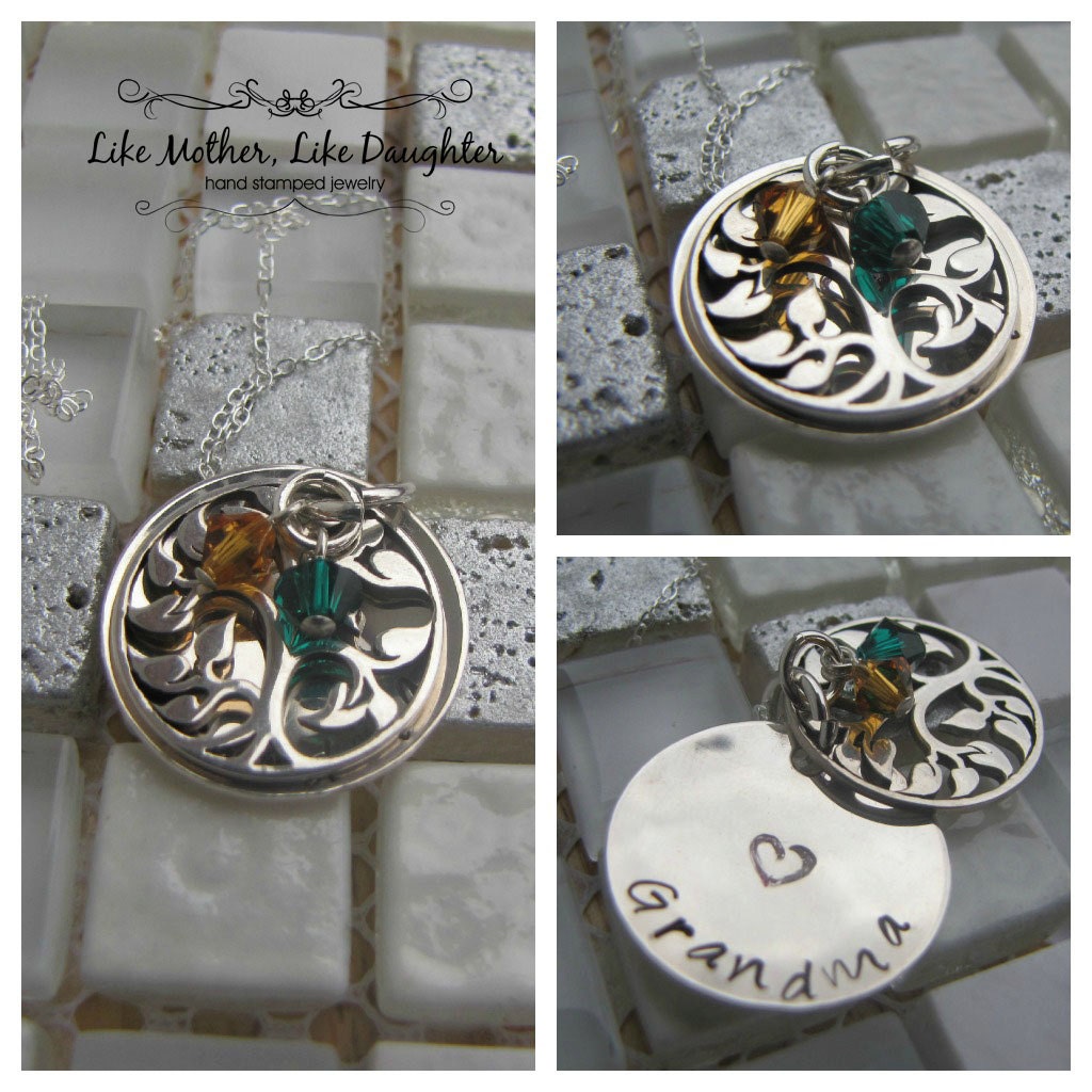 Mothers Day Gift Personalized Necklace - Hand Stamped Mommy Jewelry - Heirloom Family Tree Mommy Necklace with Birthstones - Tree of Life